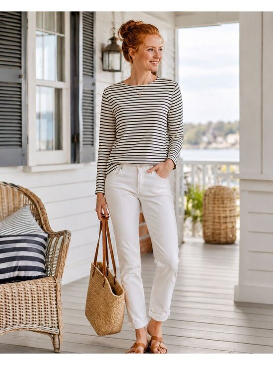 Breton Shirt Co. Tops - Breton Shirt Co Striped Pullover Top Women’s XL Black White Preppy Coastal Core